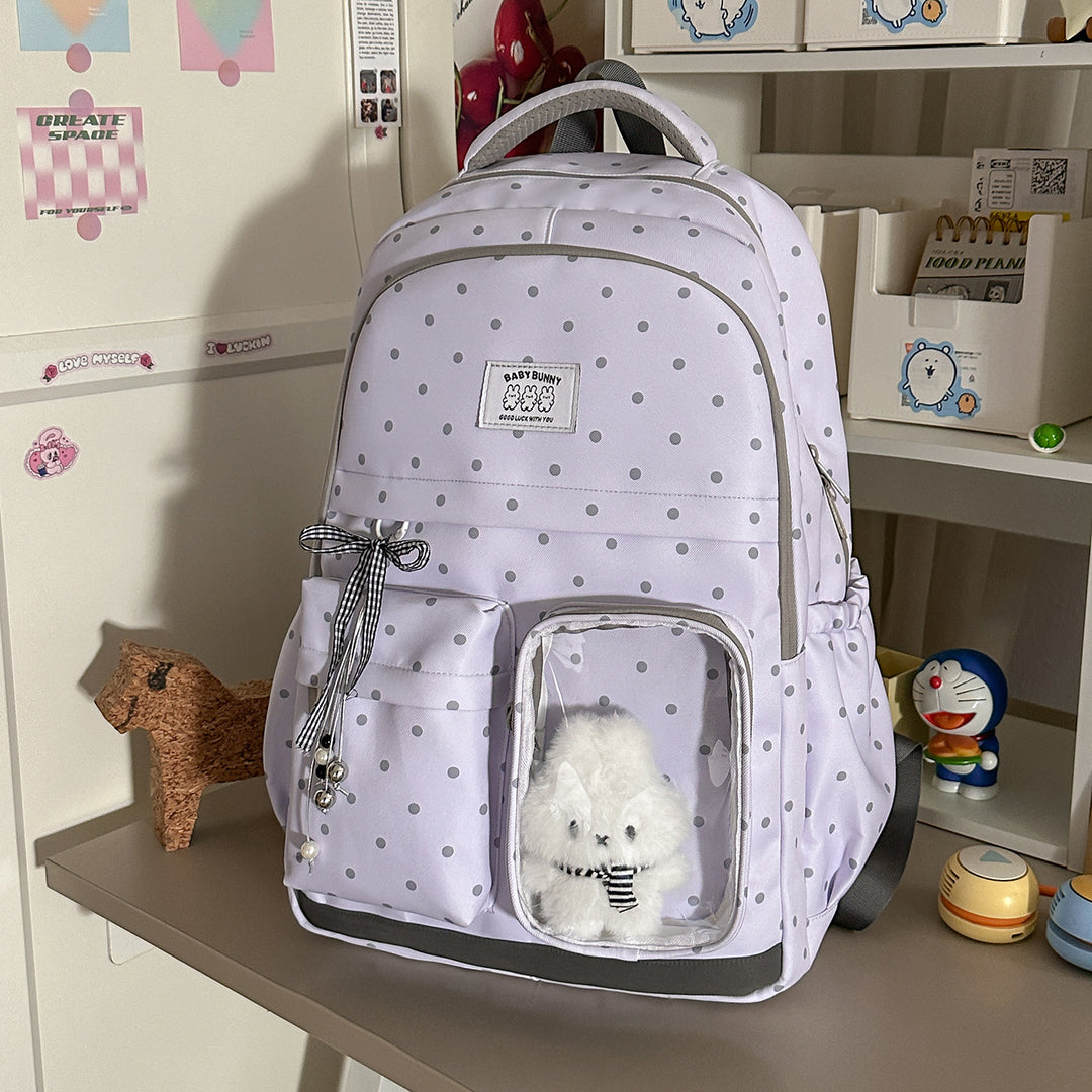 Playful Polka Dot Backpack with Transparent Window Bowlift