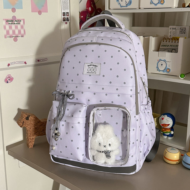 Playful Polka Dot Backpack with Transparent Window Bowlift