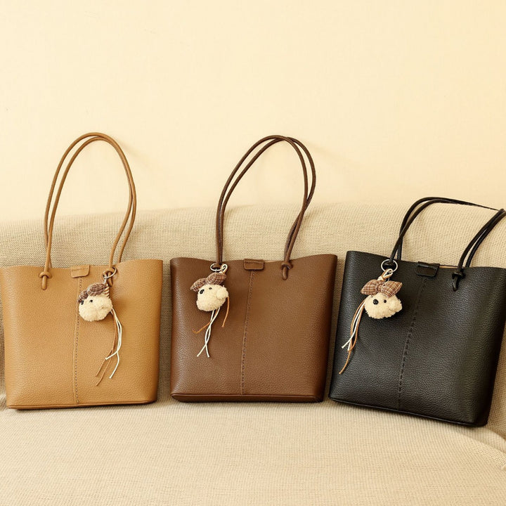 Textured Handheld Tote Bag with Decorative Charm