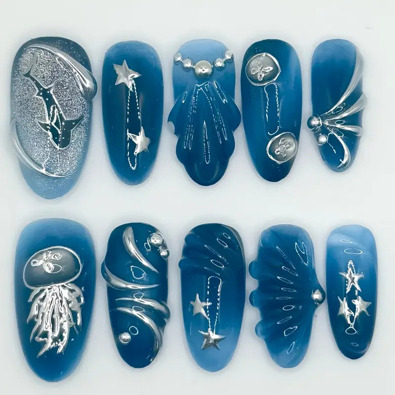 Artistic Ocean-Inspired Press-On Nail Extensions Bowlift