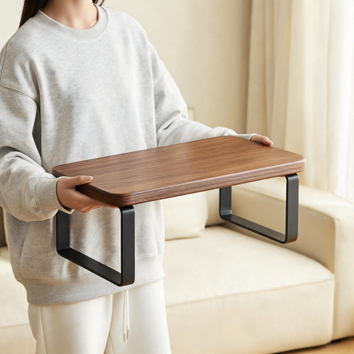 Low-Profile Wood-Top Countertop Appliance and Kitchen Riser Shelf with Metal Frame
