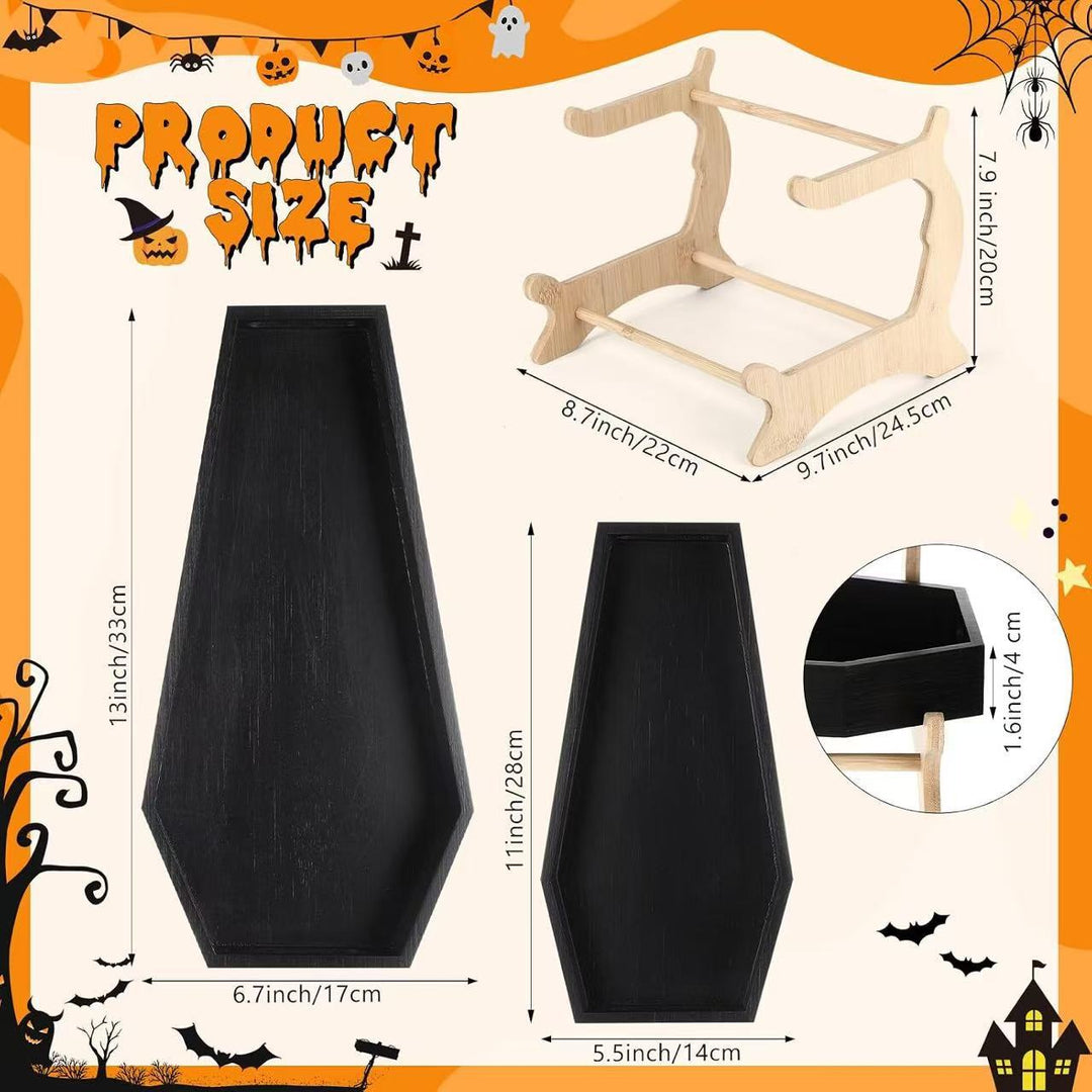 Sarg-shaped two-tier serving tray set with bamboo stand