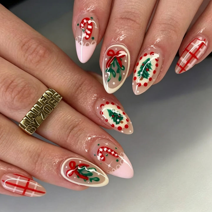 Festive Holiday Press-On Nail Art Bowlift