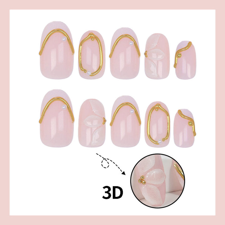 Elegant artificial nail set with romantic floral decorations Bowlift