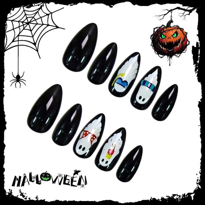 Halloween Artificial Nail Set with Playful Ghost Designs Bowlift