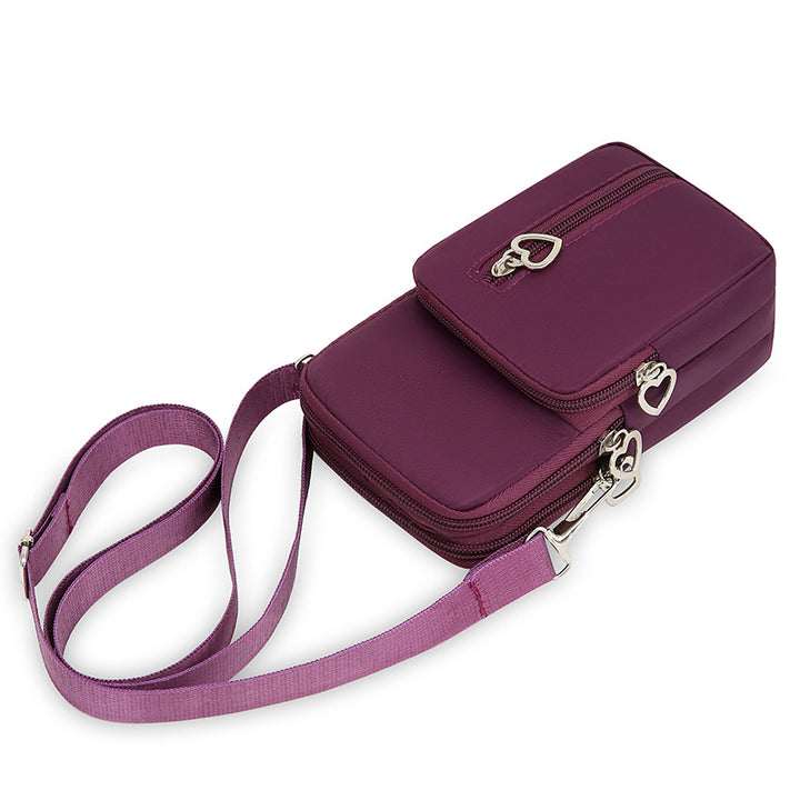 Compact Nylon Crossbody Phone Pouch with Multiple Zip Compartments Bowlift