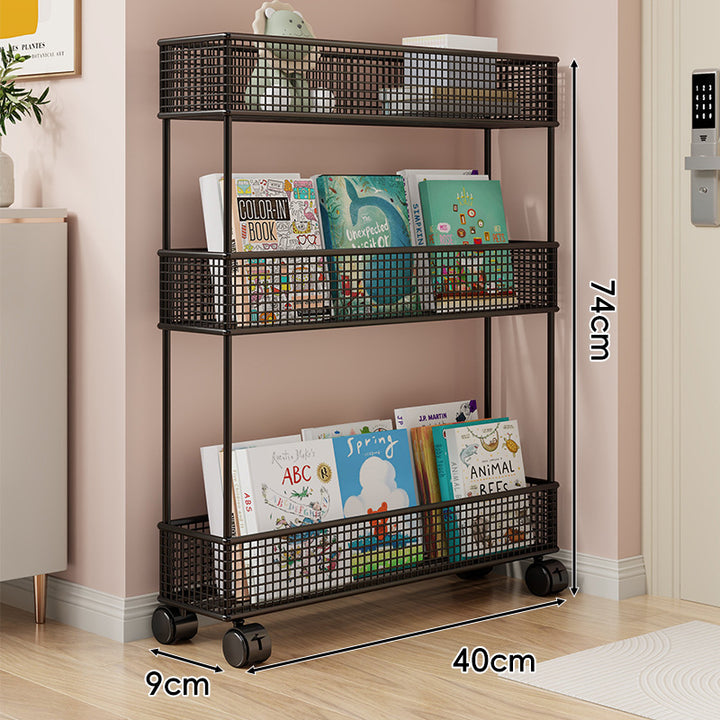 Freestanding Four‑Tier Metal Mesh Book and Display Shelf Rack