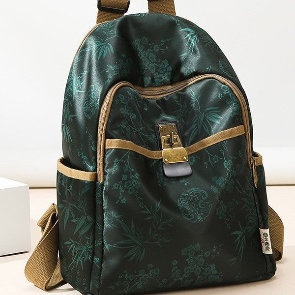 Floral Print Canvas Backpack Bowlift