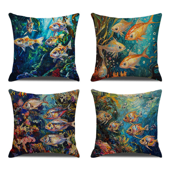 Artistic Ocean Life Throw Pillow