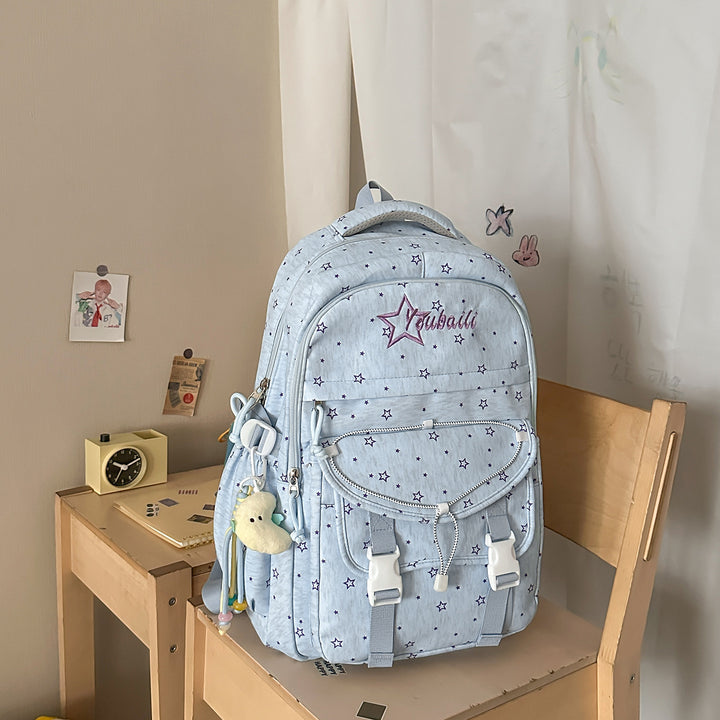 Star-Embellished Casual School Backpack Bowlift