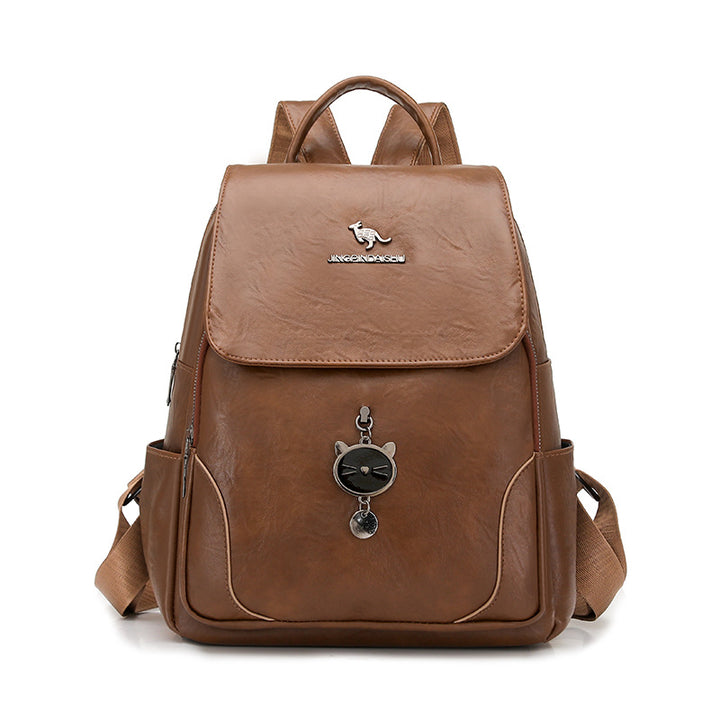 Cute Cat-Themed Leather Backpack Bowlift