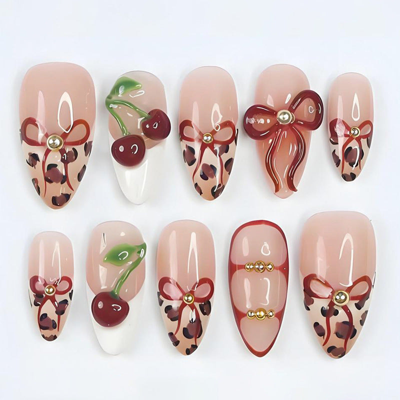 Artificial nail set with creative ribbon and fruit designs Bowlift