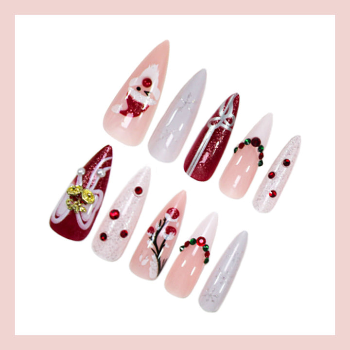 Artificial nail set with festive Christmas designs Bowlift