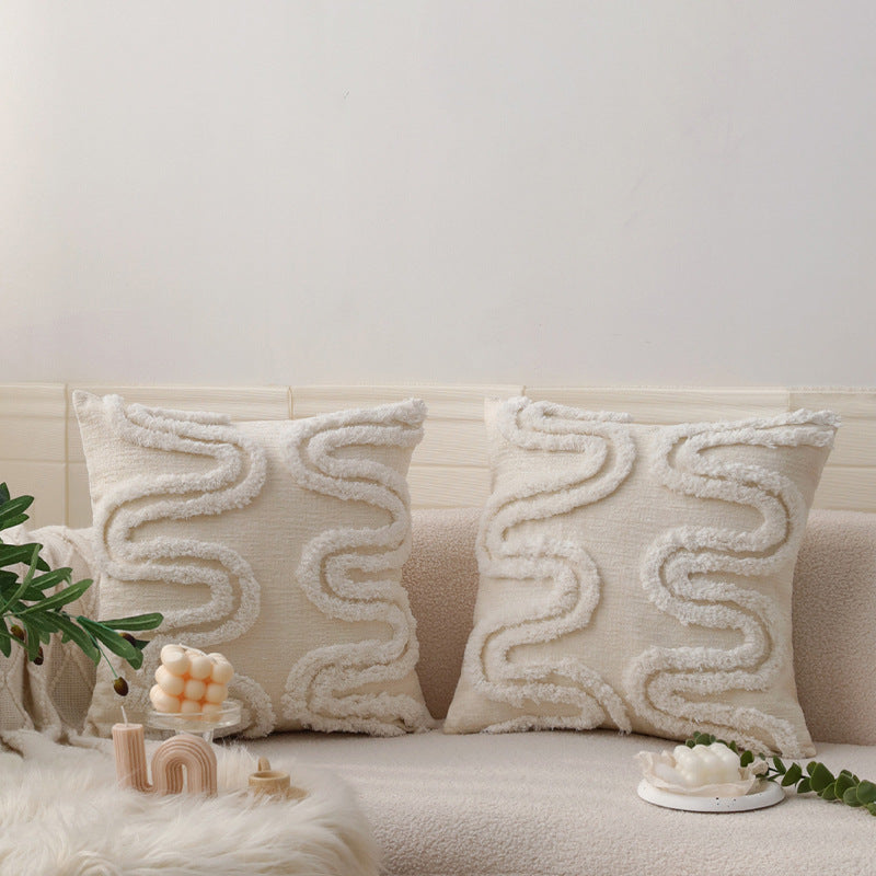 Square decorative pillowcase with 3D chenille wave structure and soft cotton blend Bowlift