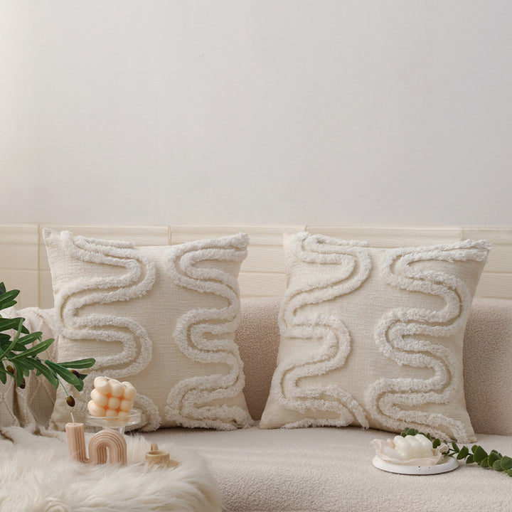 Square decorative pillowcase with 3D chenille wave structure and soft cotton blend Bowlift