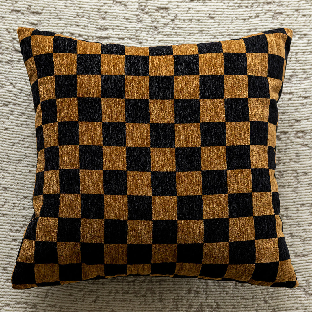 Cushion with plaid pattern