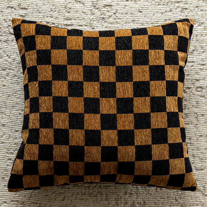 Cushion with plaid pattern