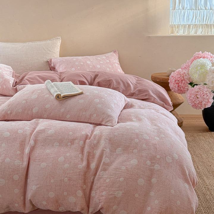Textured Dot Cotton-Linen Duvet Cover Set with Quilted Finish