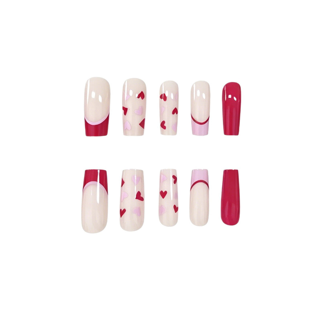 Artistic Heart-Pattern Acrylic Nail Art Extensions Bowlift