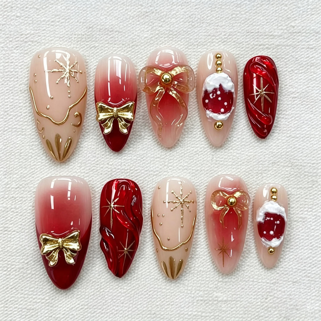 Festive Holiday-Themed Press-On Nail Art Set