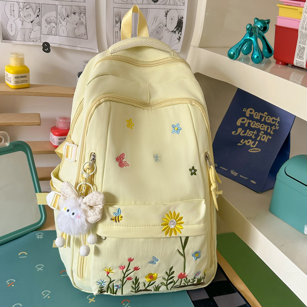 Embroidered Floral Design Backpack Bowlift