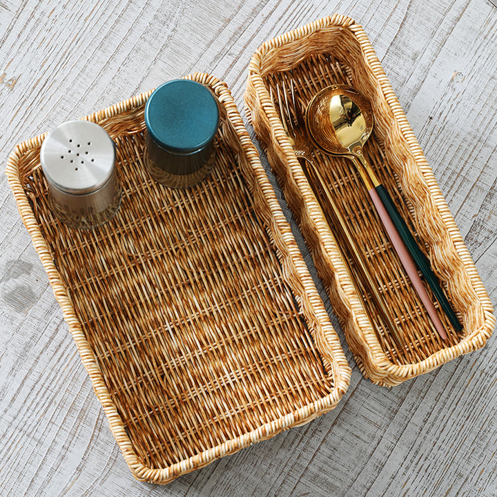 Handwoven Rectangular Storage Basket, 26 x 9 x 8 cm, Natural Material