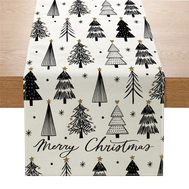 Festive Cotton-Blend Table Runner with Nutcracker and Christmas Tree Print