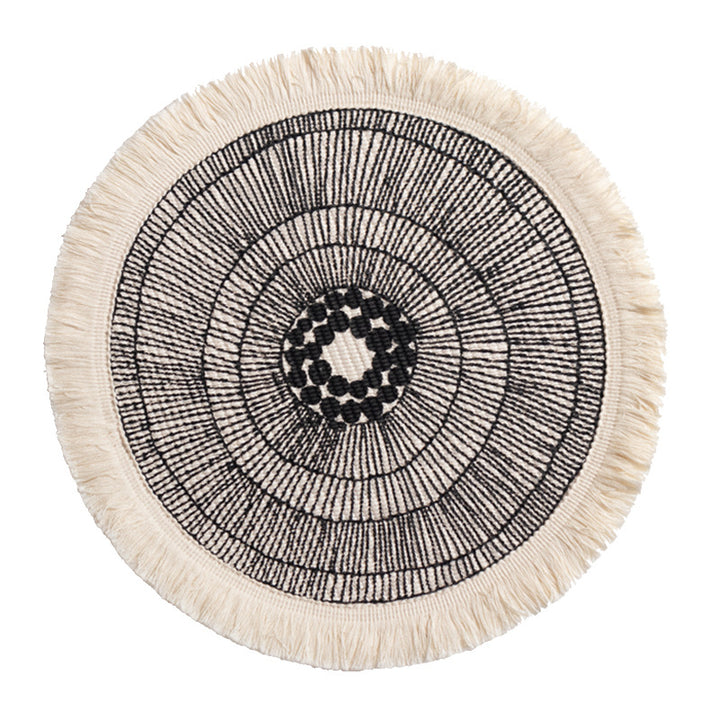 Round woven Boho rug mat with decorative fringes Bowlift