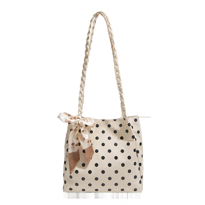 Playful Bow-Accent Polka Dot Tote Bag