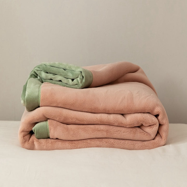 Reversible Cotton Velvet Throw Blanket with Contrast Hem