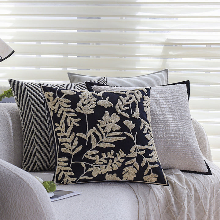 Square cushion cover with subtle herringbone texture and surrounding piping seam Bowlift
