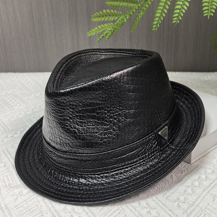 Croc-Embossed Leather Trilby with Structured Brim Bowlift