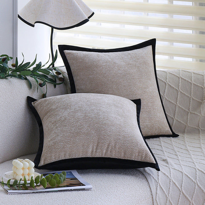 Square Decorative Cushion Cover with Soft Microvelours and Contrasting Piping Bowlift