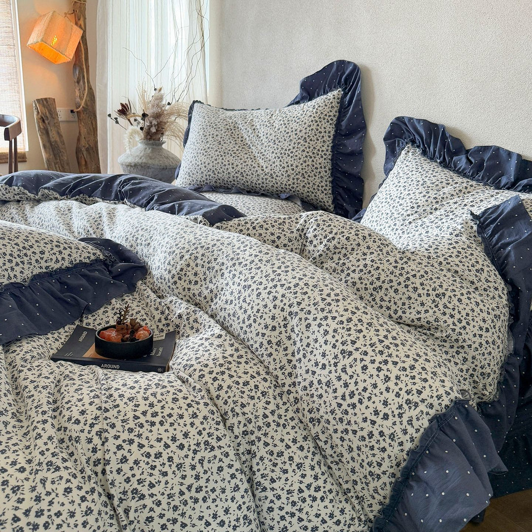 Elegant Floral Ruffled Duvet Cover Set