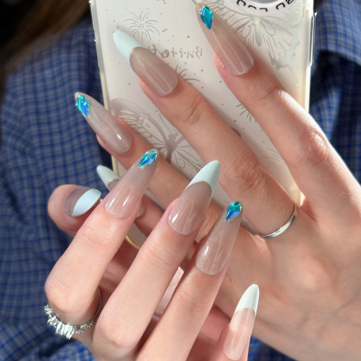 Stiletto Press-On Nail Art with Rhinestone Accents Bowlift