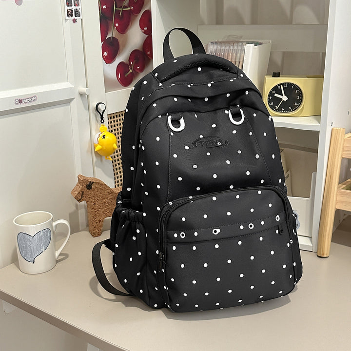 Polka Dot Print Backpack with Accessories Bowlift