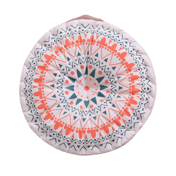 Round seat cushion with mandala print, thickly padded floor seating mat and carrying handle Bowlift