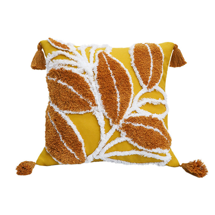 Square cushion cover with relief leaf tufting and chenille application Bowlift