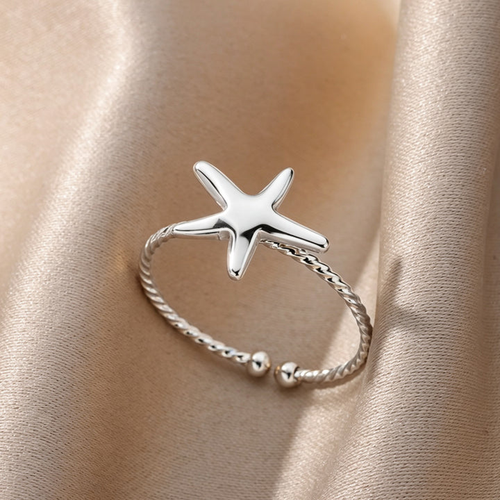 Adjustable Celestial Moon-and-Star Open Band Ring Bowlift