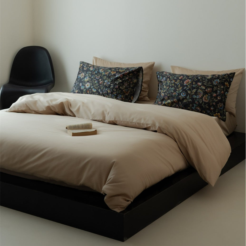 Solid Microfiber Duvet Cover Set with Paisley Accent Pillow Shams
