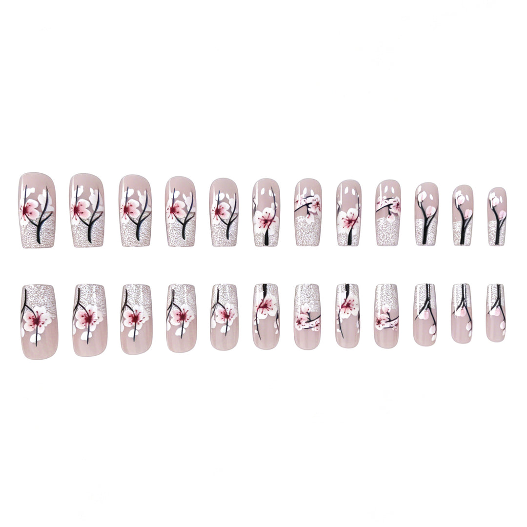 Floral Glitter Acrylic Nail Enhancements Bowlift