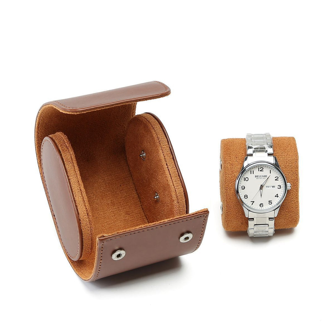 Leather 3-Slot Travel Watch Roll with Snap Closure Bowlift