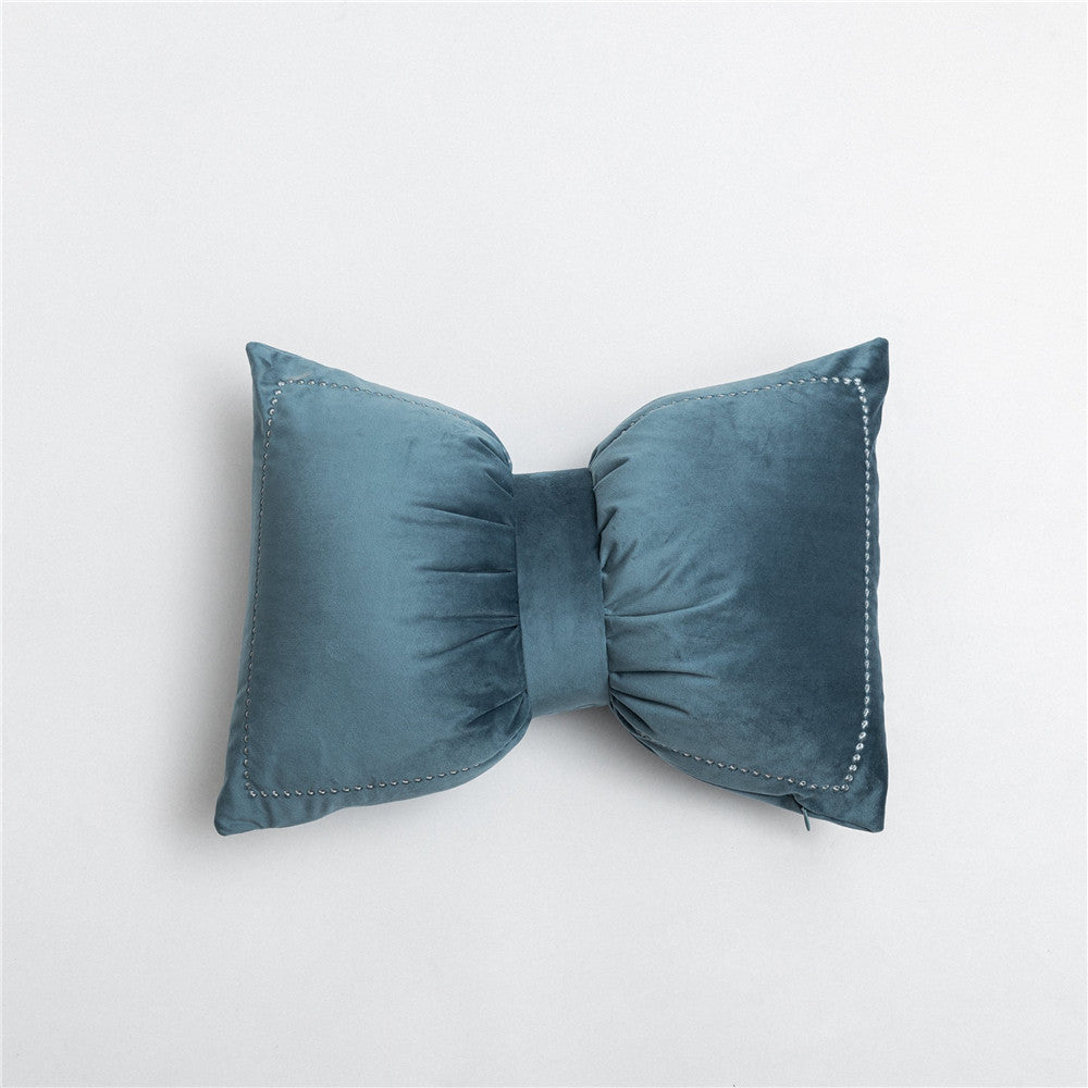 Velvet Bow Accent Pillow with Stud-Trim and Center Cinch