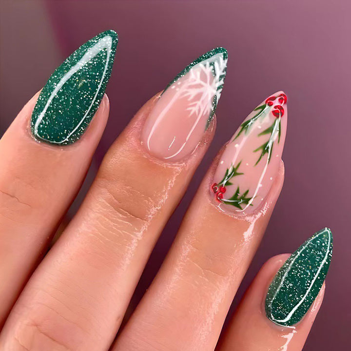 Artistic Holiday-Themed Stiletto Press-On Nails Bowlift