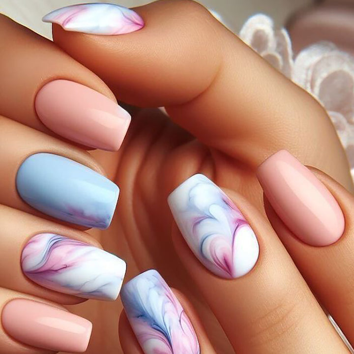 Artistic Marble Effect Press-On Nails Bowlift