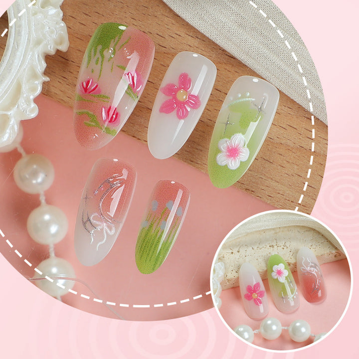 Premium Hand-Painted Floral Press-On Nails