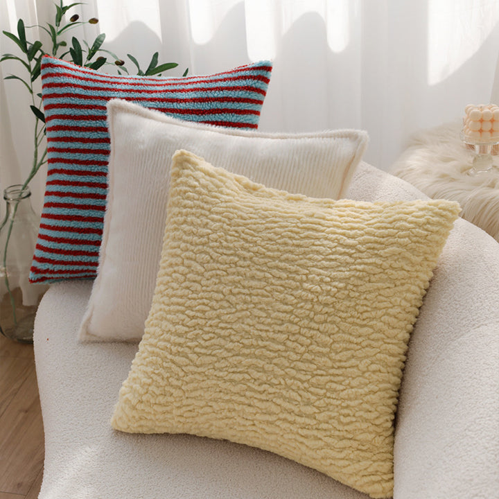 Square decorative cushion cover in striped teddy bouclé look with soft micro plush Bowlift