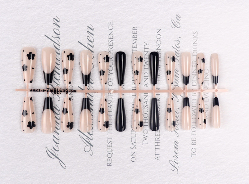 Decorative Black Floral Stiletto Press-On Nails Bowlift