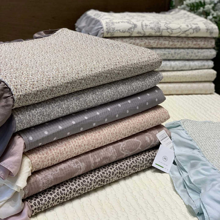 Quilted Polka Dot Satin-Ruffle Pillow Sham and Bedspread Accent Set