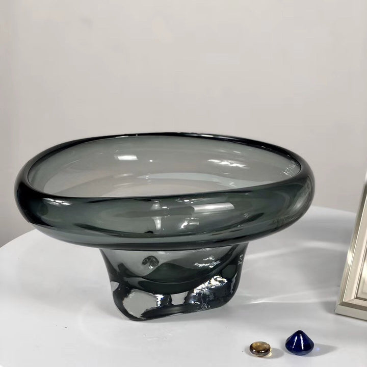 Handblown Thick-Glass Pedestal Centerpiece Bowl Bowlift